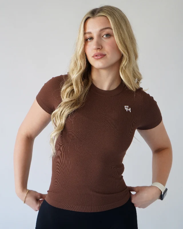 Ribbed Seamless T-Shirt- Chocolate