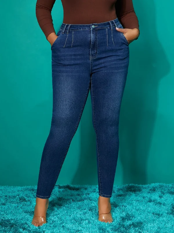 Plain Zipper High Waist Cropped Plus Size Jeans