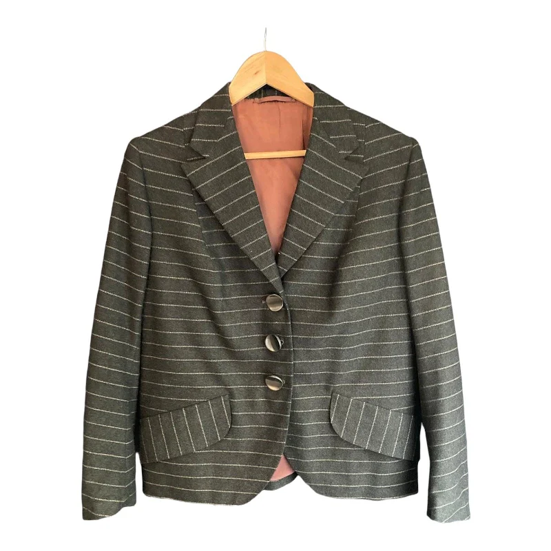 Teper Wool Grey Striped Jacket UK Size 16 Sporty Women's Tennis