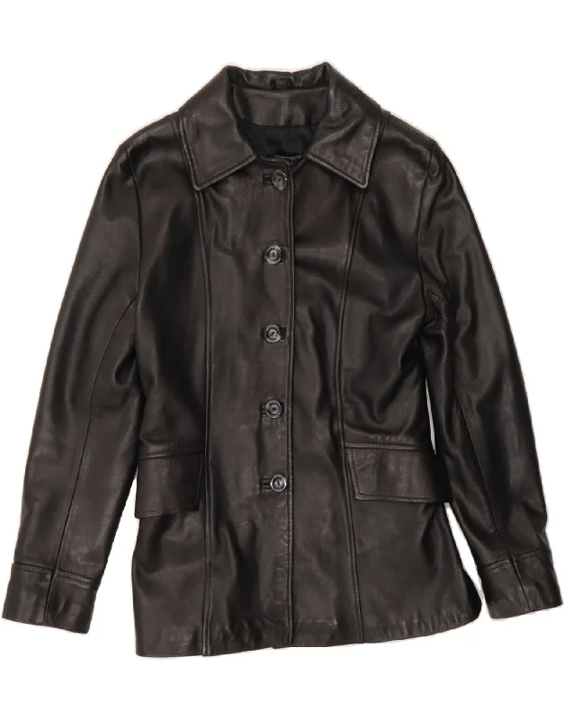 VINTAGE Womens Leather Jacket UK 10 Small Black Leather Sleek Women's 