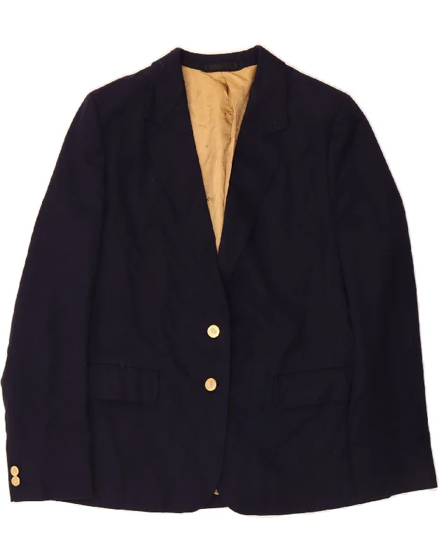 AQUASCUTUM Womens 2 Button Blazer Jacket UK 16 Large Navy Blue Virgin Wool Casual Women's Loose - fitting AQUASCUTUM Womens 2 Button Blazer Jacket UK 16 Large Navy Blue Virgin Wool Casual Women's Loose - fitting