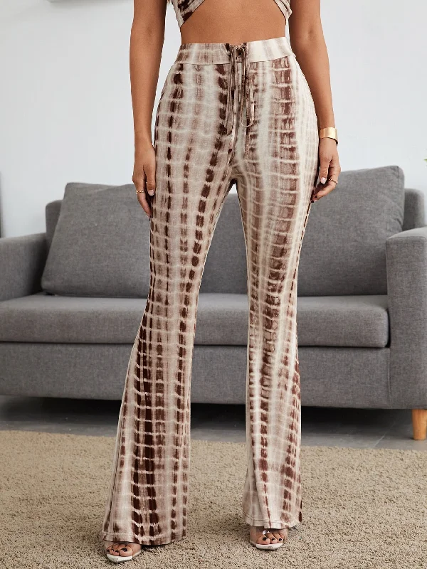 Boho Tie Dye Tie Back High Waist Long Women Pants