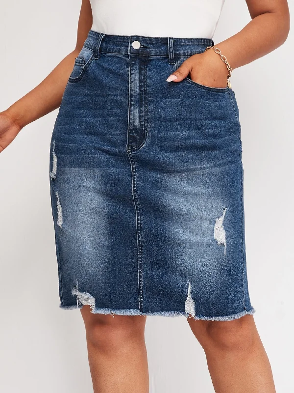 Plain Split High Waist Short Plus Size Denim Skirt