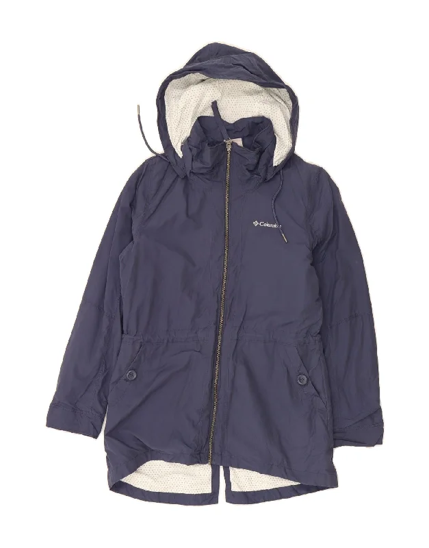 COLUMBIA Womens Hooded Raincoat UK 14 Medium Blue Cotton British Gentlewoman Style