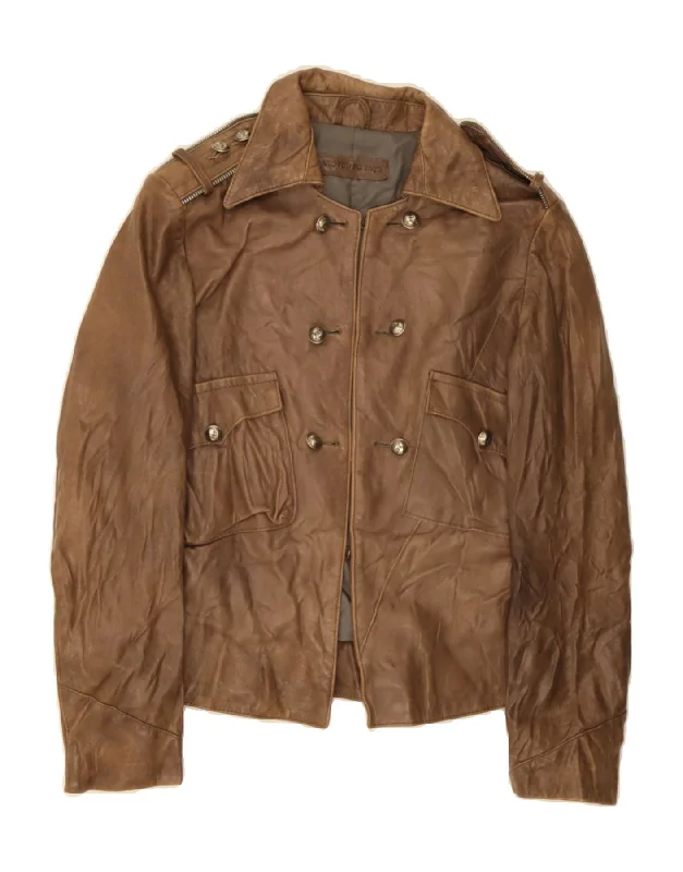 VINTAGE Womens Leather Jacket IT 42 Medium Brown Leather garde