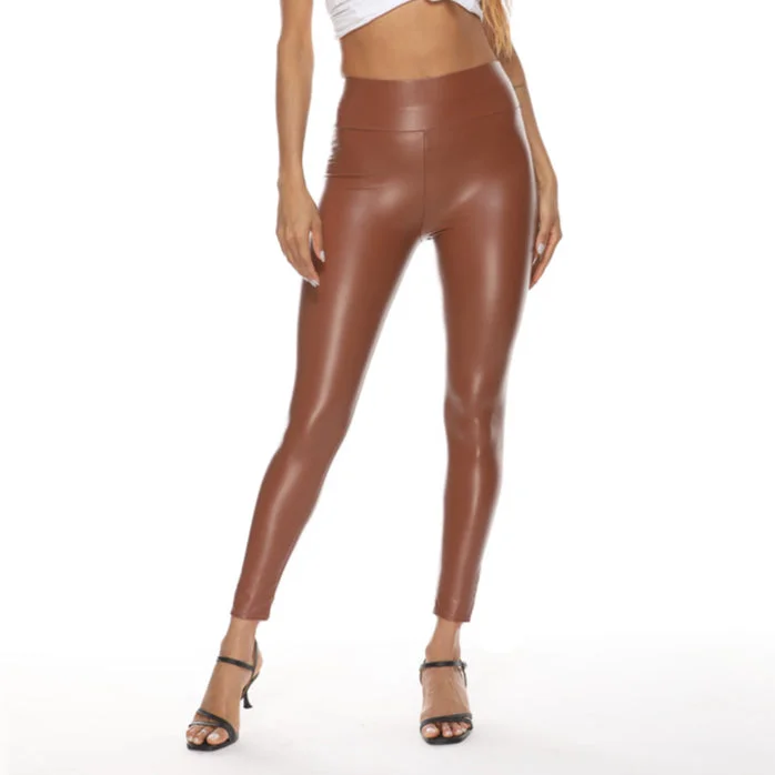 Sexy Slim Glossy PU Leather High Waist Wholesale Pants