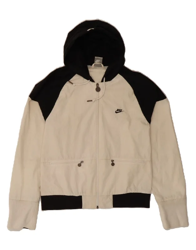 NIKE Womens Hooded Bomber Jacket UK 14/16 Large White Colourblock Refined Women's Hand - crafted NIKE Womens Hooded Bomber Jacket UK 14/16 Large White Colourblock Refined Women's Hand - crafted
