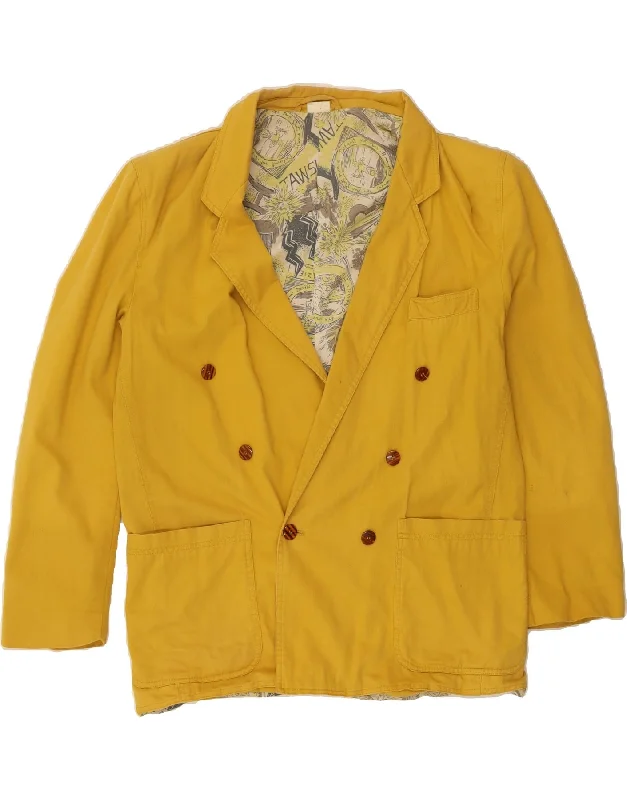 VINTAGE Womens Double Breasted Blazer Jacket EU 50 3XL Yellow Cotton Sophisticated Women's VINTAGE Womens Double Breasted Blazer Jacket EU 50 3XL Yellow Cotton Sophisticated Women's