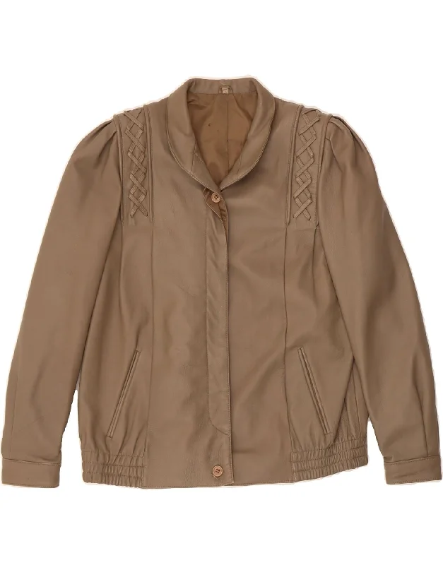 VINTAGE Womens Bomber Leather Jacket EU 38 Medium Brown Leather Country