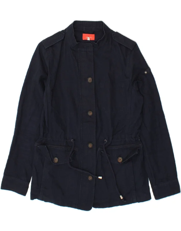 JOULES Womens Loose Fit Military Jacket UK 10 Small Navy Blue Cotton