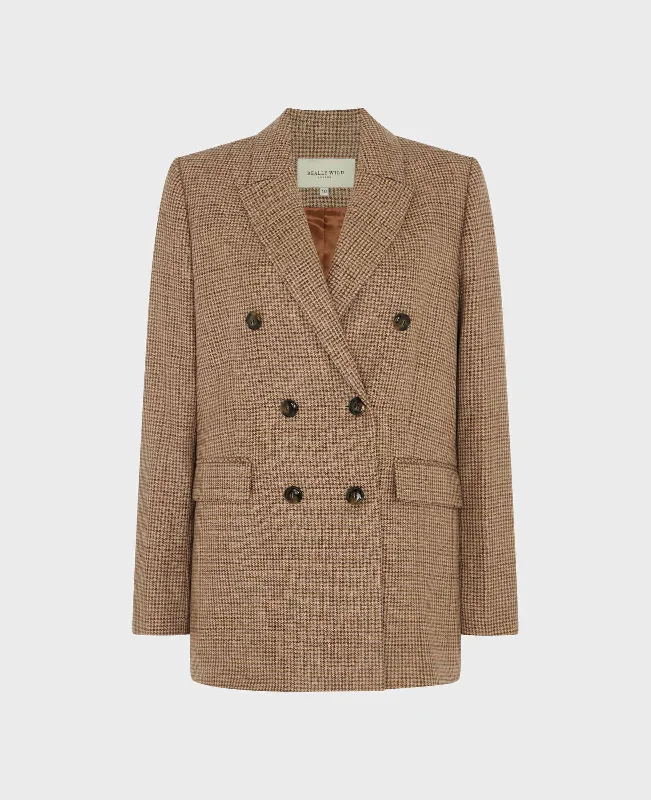 Lennox Double Breasted Houndstooth Wool Blend Jacket Streetwear Style for 