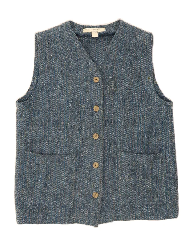 VINTAGE Womens Gilet EU 40 Medium Blue Flecked Classic Women's Pin - striped
