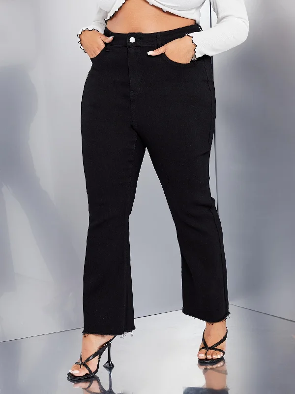 Plain Zipper High Waist Long Plus Size Jeans