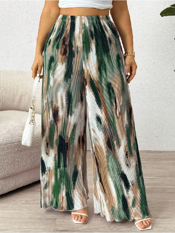 Contrast Color Printed Wide Leg Pants