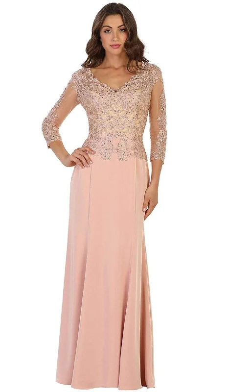 May Queen - MQ1505 Quarter Length Sleeve Lace Sheath Evening Dress