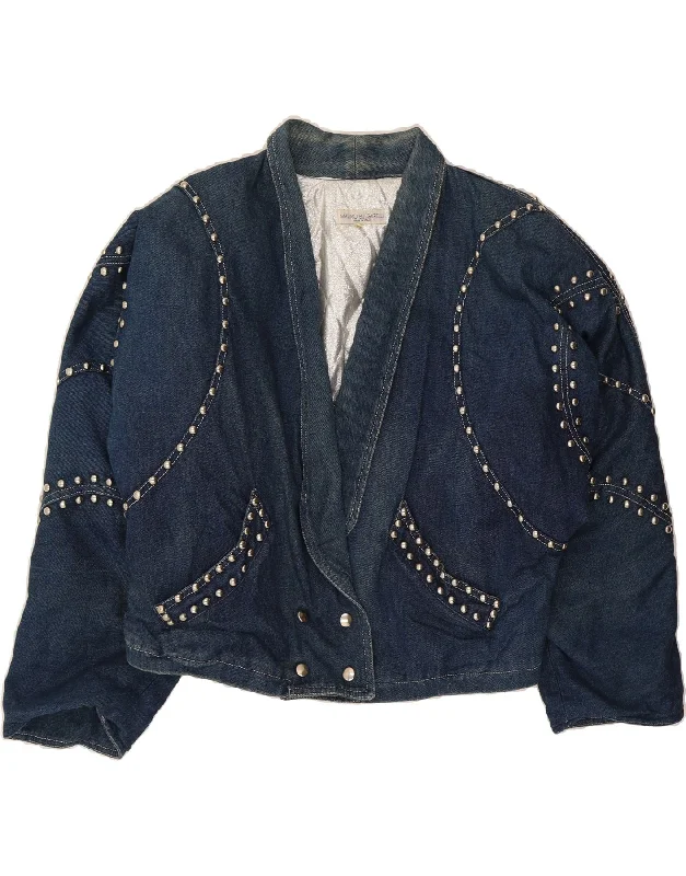 VINTAGE Womens Denim Jacket IT 42 Medium Blue Cotton Gym