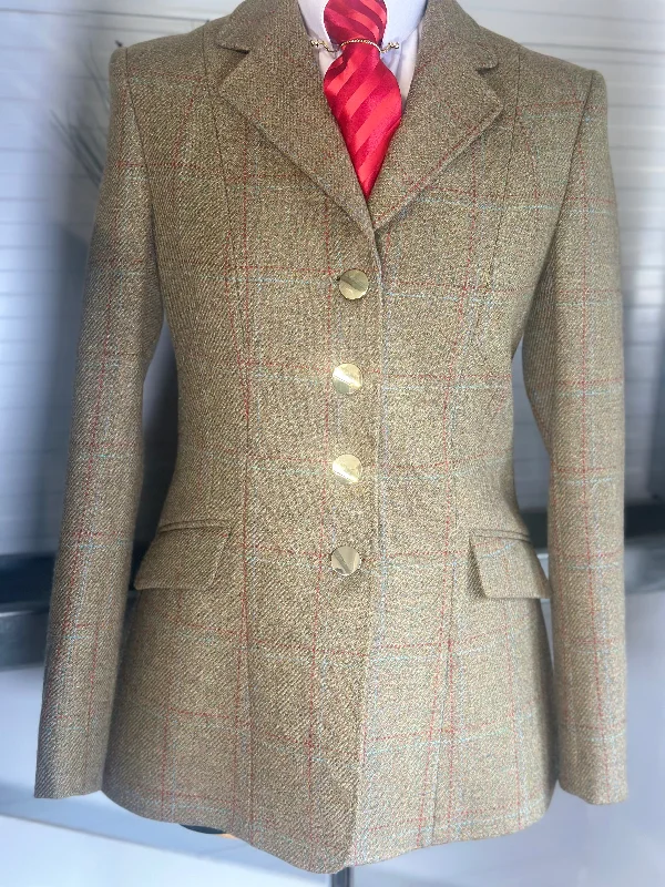 IN STOCK: Subtle Pale Sandy Green Tweed with red/ blue fine overcheck Dapper Women's 1920S IN STOCK: Subtle Pale Sandy Green Tweed with red/ blue fine overcheck Dapper Women's 1920S