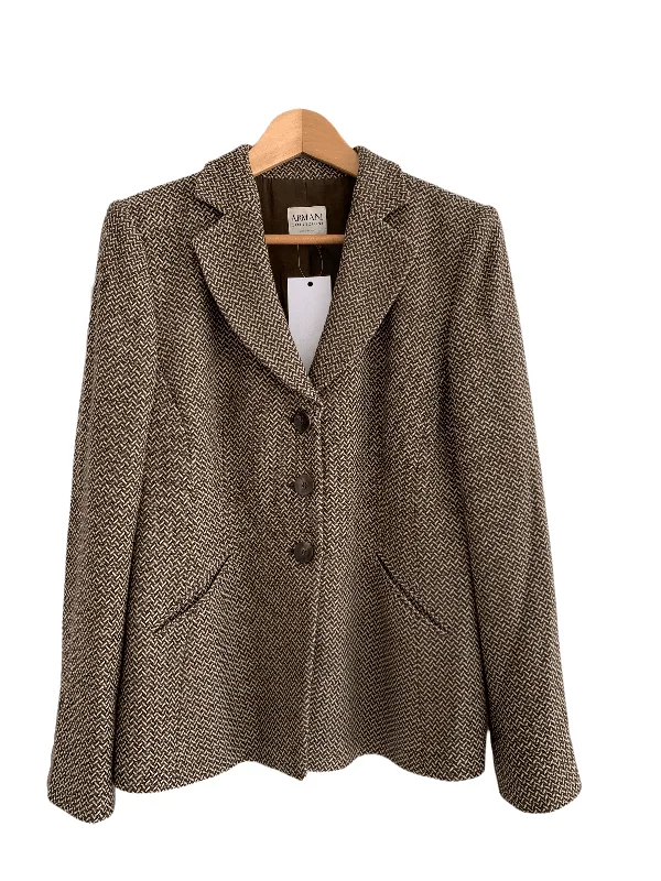 Armani Wool Single Breasted Jacket Brown UK Size M Tough Women's Military - inspired Armani Wool Single Breasted Jacket Brown UK Size M Tough Women's Military - inspired