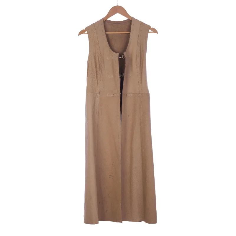 Vintage Suede Taupe Sleevless long line Overcoat UK Size 8. Unique Women's Upcycled