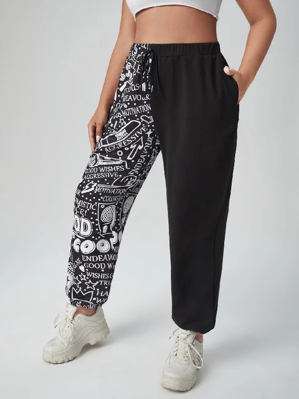 Letter Pocket High Waist Long Plus Size Sweatpants