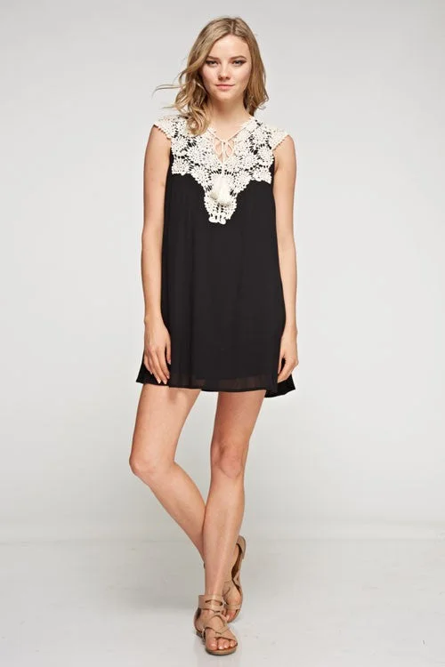 Gauze Crochet & Tassel detailed Dress