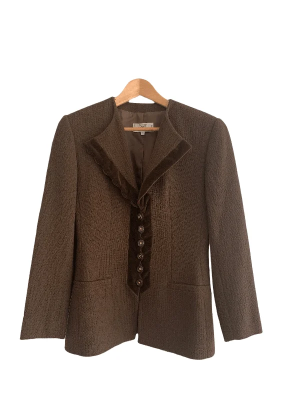 Valentino Single Breasted Jacket Brown IT 42 UK Size 10 Artistic Women's Hand - painted Valentino Single Breasted Jacket Brown IT 42 UK Size 10 Artistic Women's Hand - painted