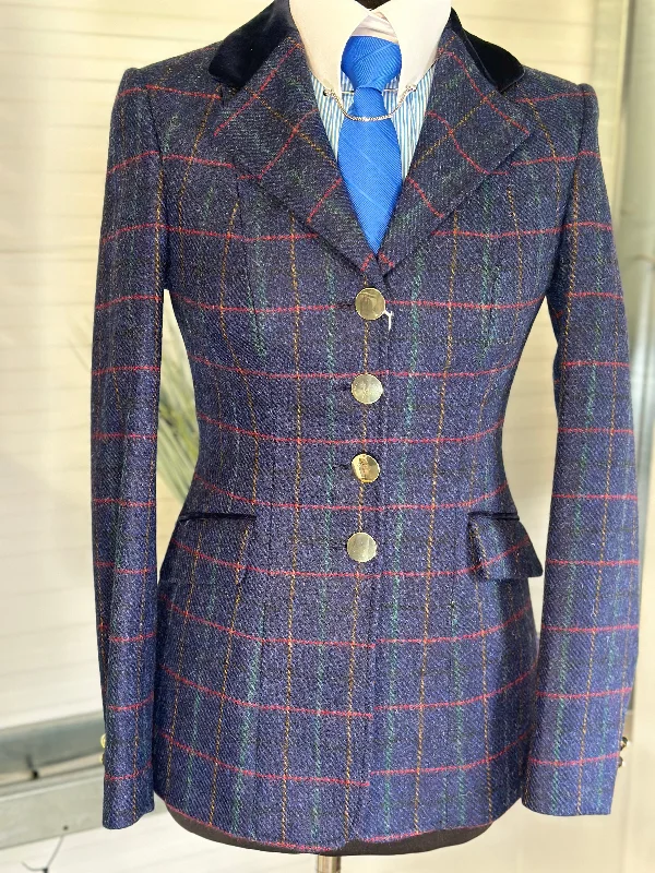 IN STOCK: UNIQUE BLUE TWEED PRINCESS CUT JACKET Polished Women's Silk