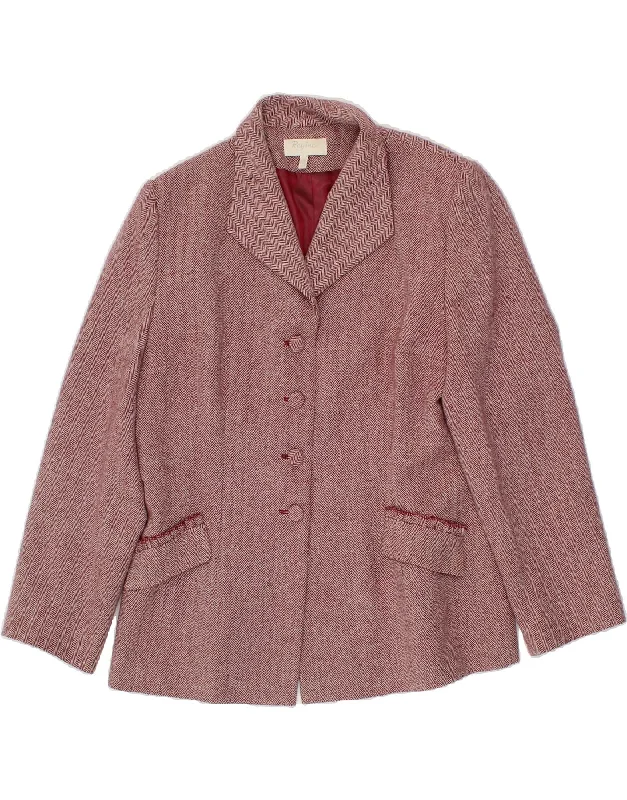 REGINE Womens 4 Button Blazer Jacket US 16 2XL Burgundy Herringbone Wool Unique Women's Upcycled REGINE Womens 4 Button Blazer Jacket US 16 2XL Burgundy Herringbone Wool Unique Women's Upcycled