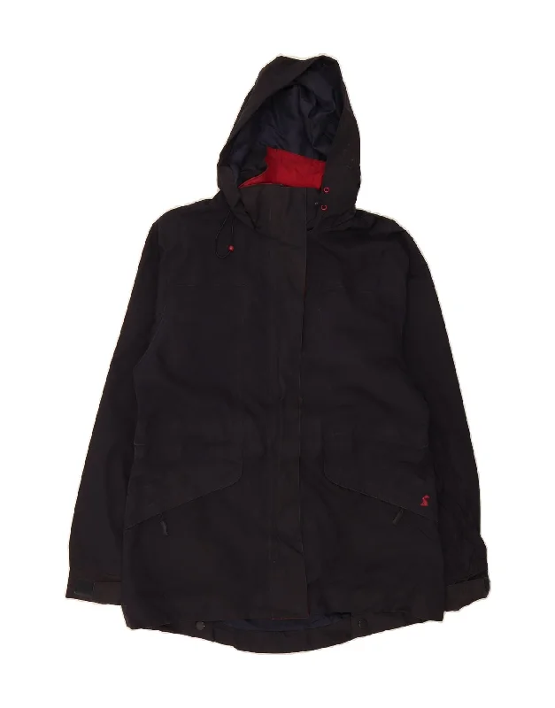 JOULES Womens Hooded Rain Jacket UK 10 Small Navy Blue Polyester Elegant Women's Formal 