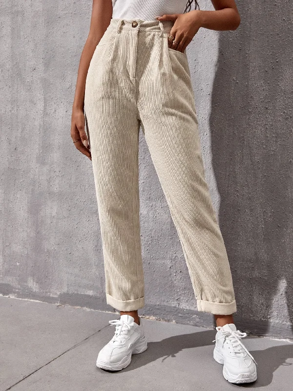 Casual Plain High Waist Cropped Women Pants