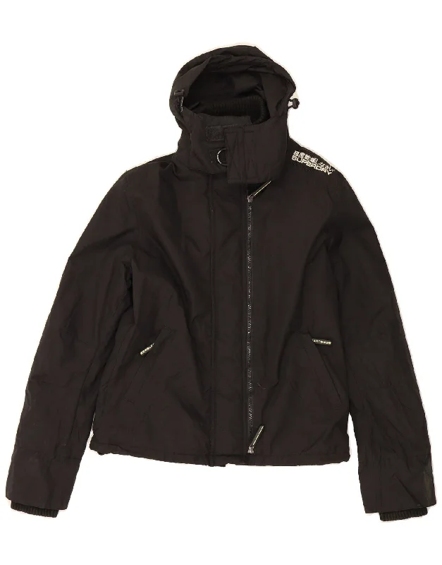 SUPERDRY Womens Japan Hooded Windbreaker Jacket UK 16 Large Black Nylon Sporty Women's Athleisure 