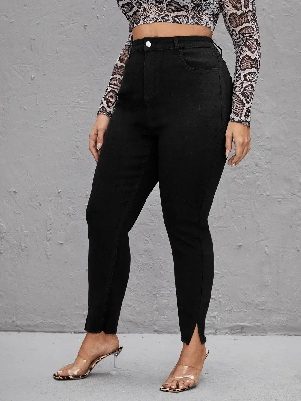 Plain Split Natural Cropped Plus Size Jeans