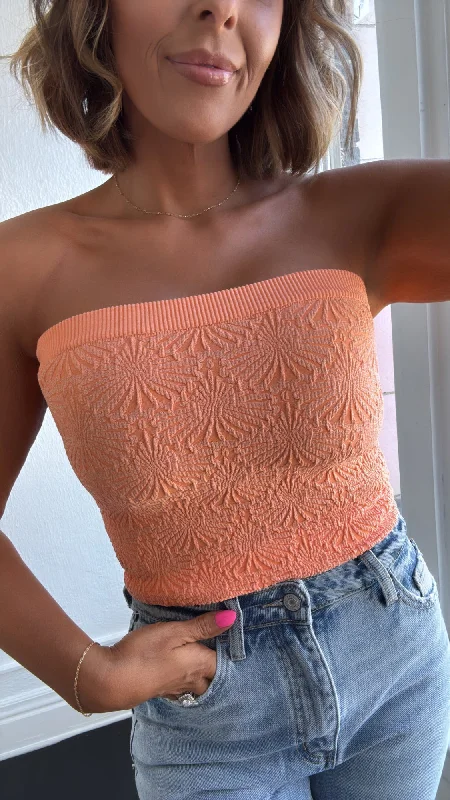 BY TOGETHER: All Bliss Floral Detail Strapless Tube Top, Neon Orange Luxurious Women's High -  end