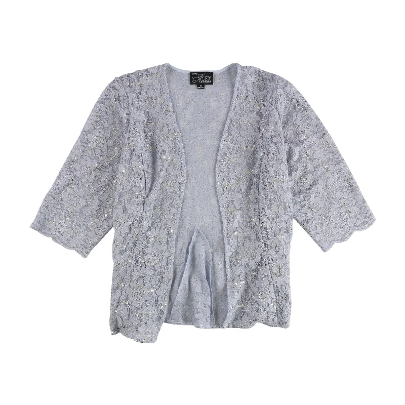Alex Evenings Womens Lace Cardigan Sweater, Blue, 2X European