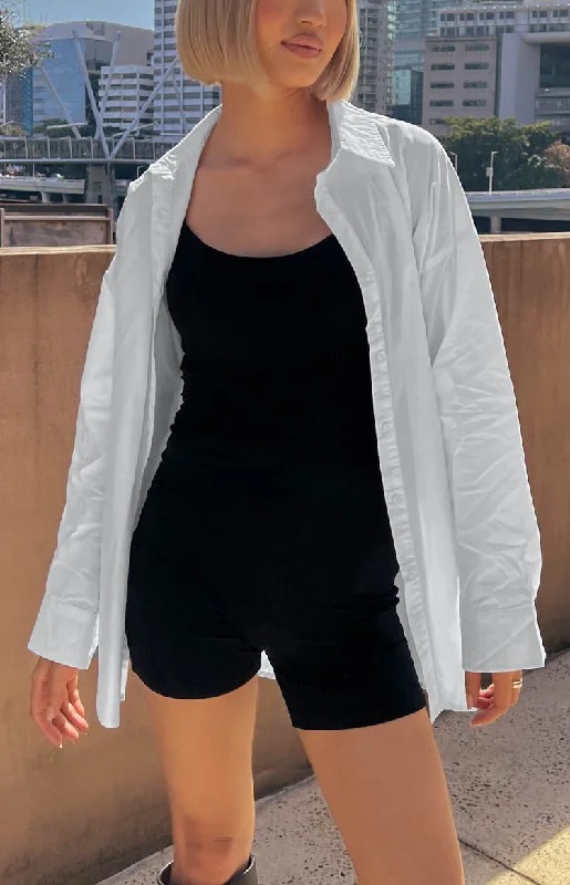 Ivaliah White Oversized Button Up Shirt Monochromatic Office Style