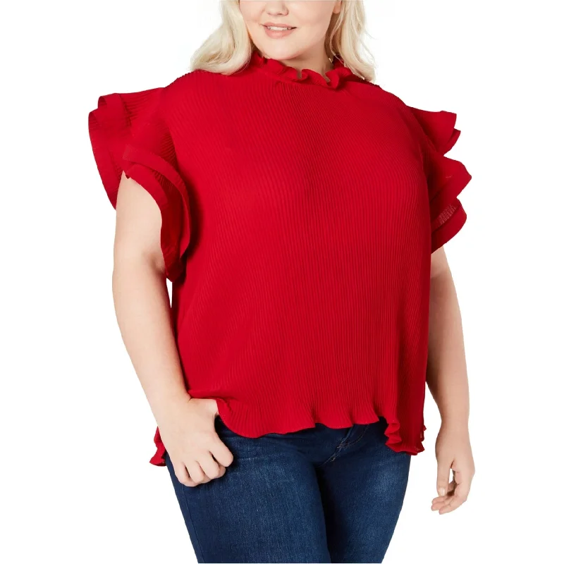 NY Collection Womens Flutter Sleeves Pullover Blouse, Red, 2X Monochromatic All - in - one