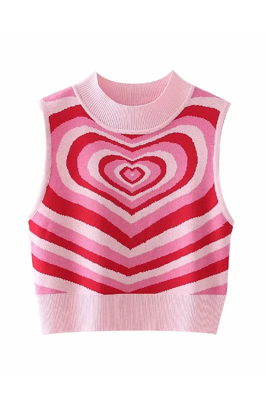 Contrast Color Heart Printed Knitted Tank Athletic Women's 