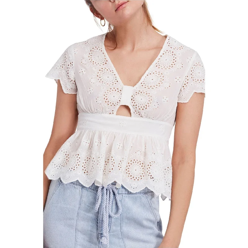 Free People Womens Eyelet Pullover Blouse, Off-White, Small Elegant Women's 