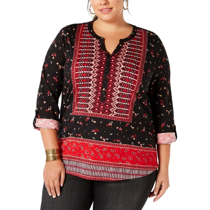 Style & Co. Womens Printed Roll-Tab Tunic Blouse Stylish Women's Tropical 