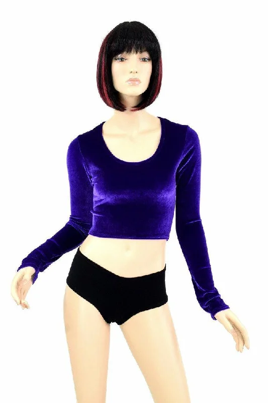 Purple Velvet Long Sleeve Crop Vacation