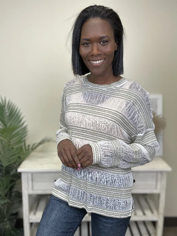 Someone Like You Women's Sheer Striped Sweater Traditional Women's 
