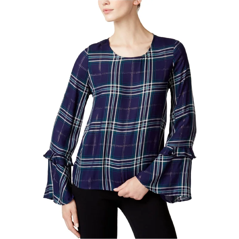 Maison Jules Womens Plaid Knit Blouse Compression