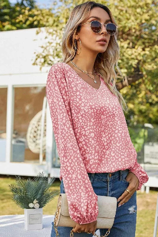 Floral Print Gathered Cuffs Shirt Sophisticated Women's Tailored